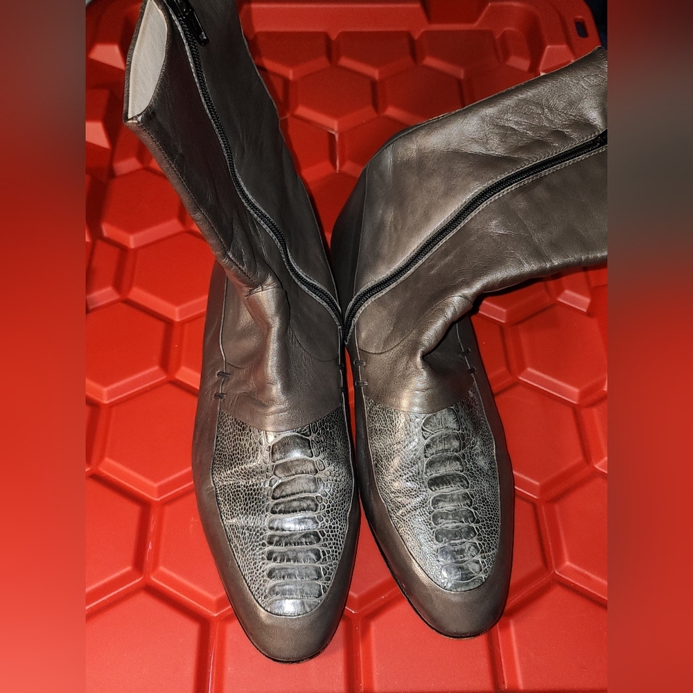 Mens 10 Moreschi Osterich Leather Boots Made In Italy